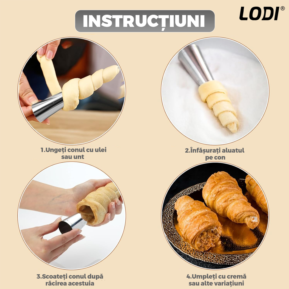 Set 5 Forme de Copt pentru Rulouri Lodi1283, conice, waterproof, otel inoxidabil, varf decupat, cornet inghetata/ cannoli/ cornulete, 12 cm, gri