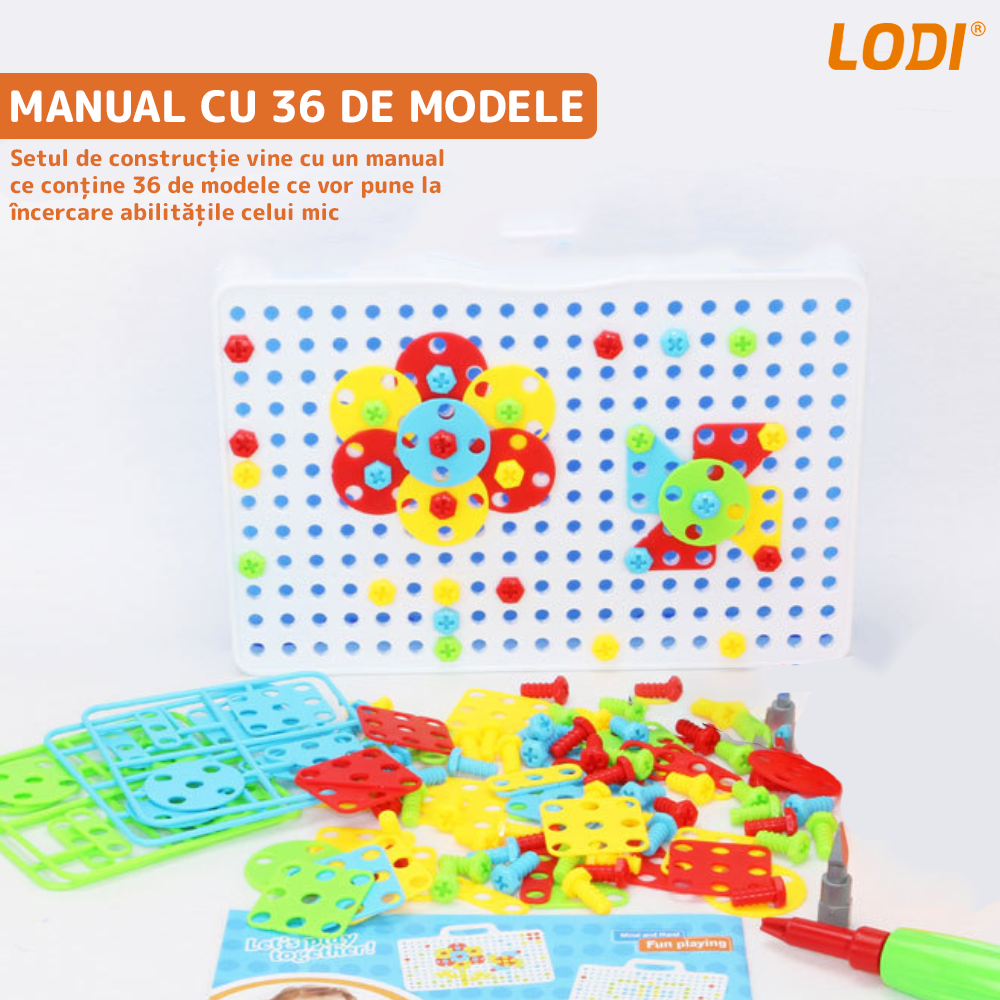 Jucarie Educativa si Interactiva 4in1 Lodi513, 234 piese, unelte pentru inginerie, pentru fete si baieti, manual inclus, puzzle 3D/2D, dezvoltare STEM, montessori, multicolor