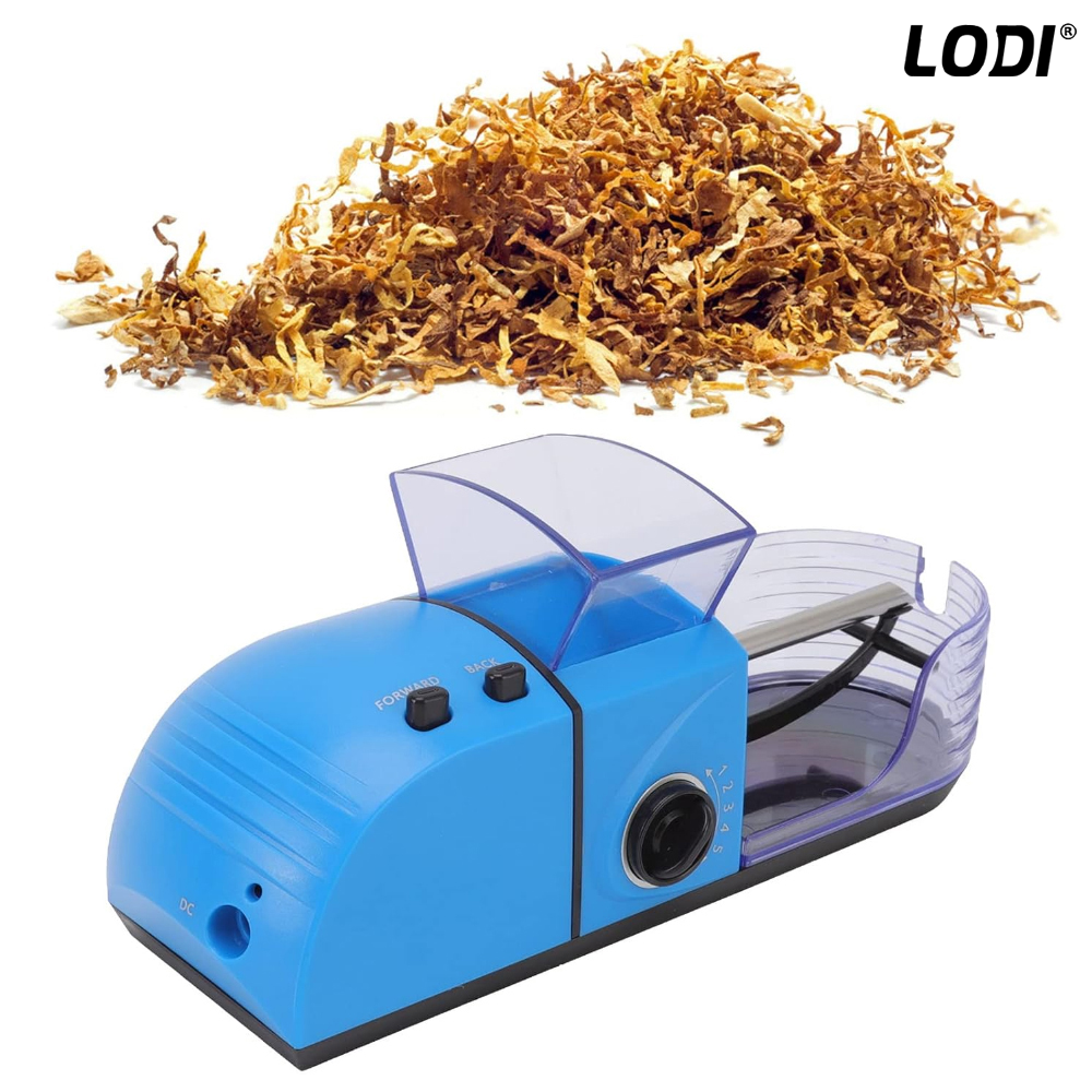 Aparat Electric de Facut Tigari Lodi278, injector tutun, 5 niveluri de maruntire, ergonomic, dimensiune standard, accesorii incluse, albastru