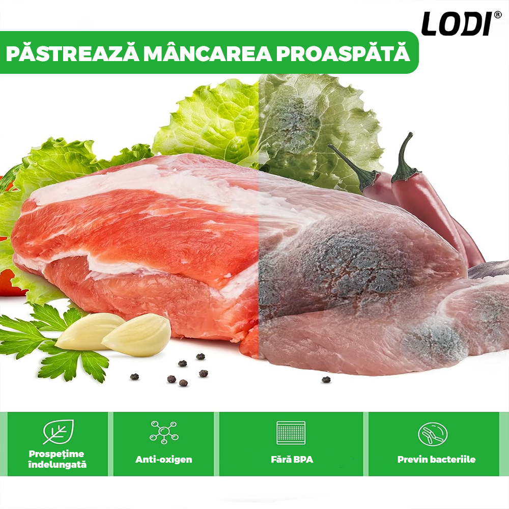 Set de Role Folii pentru Vidat Universale Lodi, 5m x 20cm, compatibile cu orice aparat de vidat, gofrate, reutilizabile, rezistente la caldura, transparente