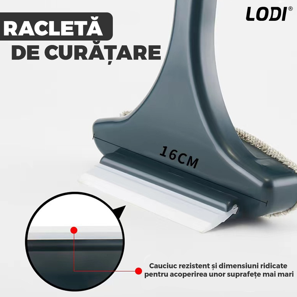 Stergator 2 in 1 Lodi1092, design dual cu laveta si racleta, maner detasabil, curatare si lustruire, ideal pentru toate tipurile de suprafete, gri/galben