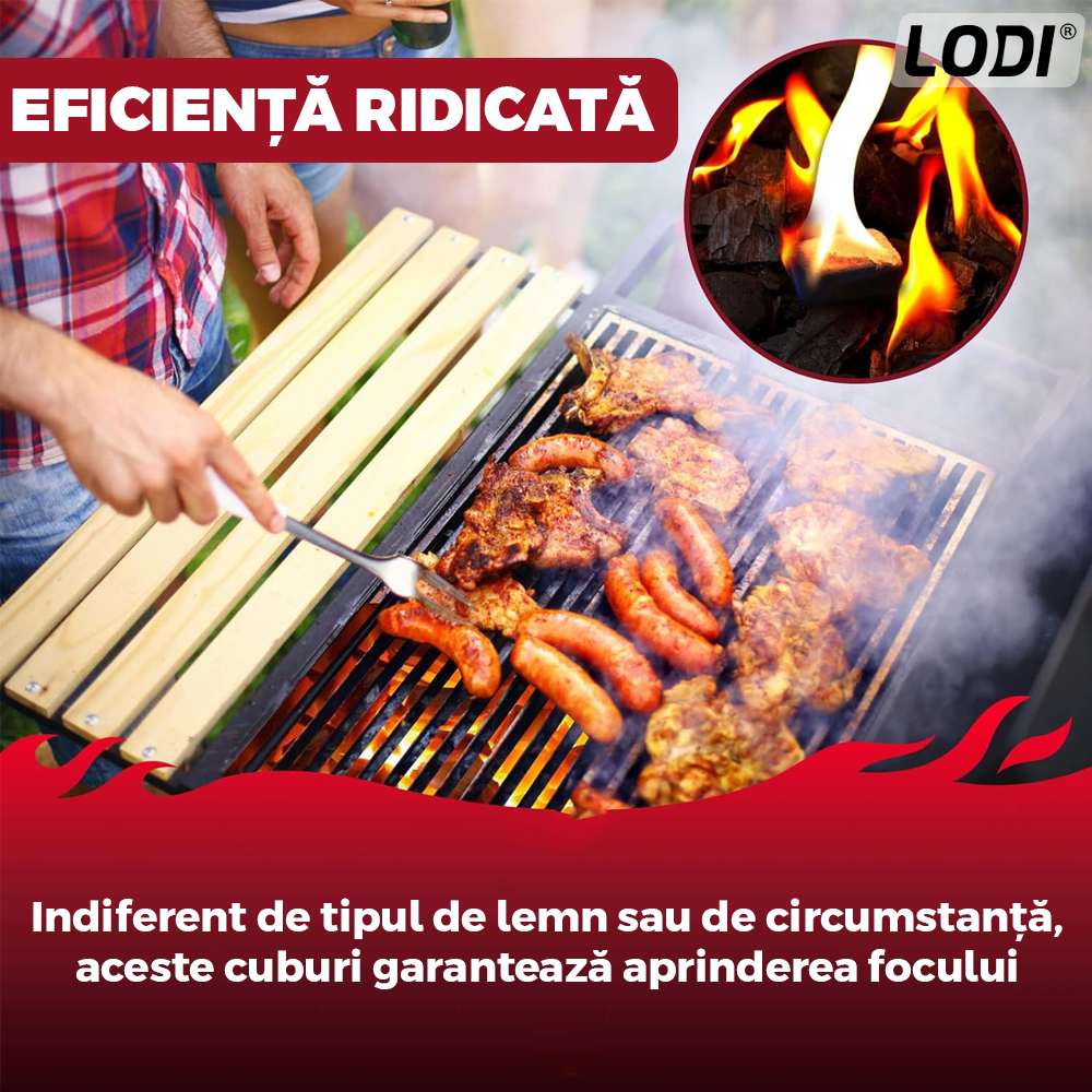 Set Cuburi pentru Aprins Focul Lodi, pastile aprinzatoare, timp indelungat de ardere, incalzire centrala, seminee, sobe, camping, drumetii