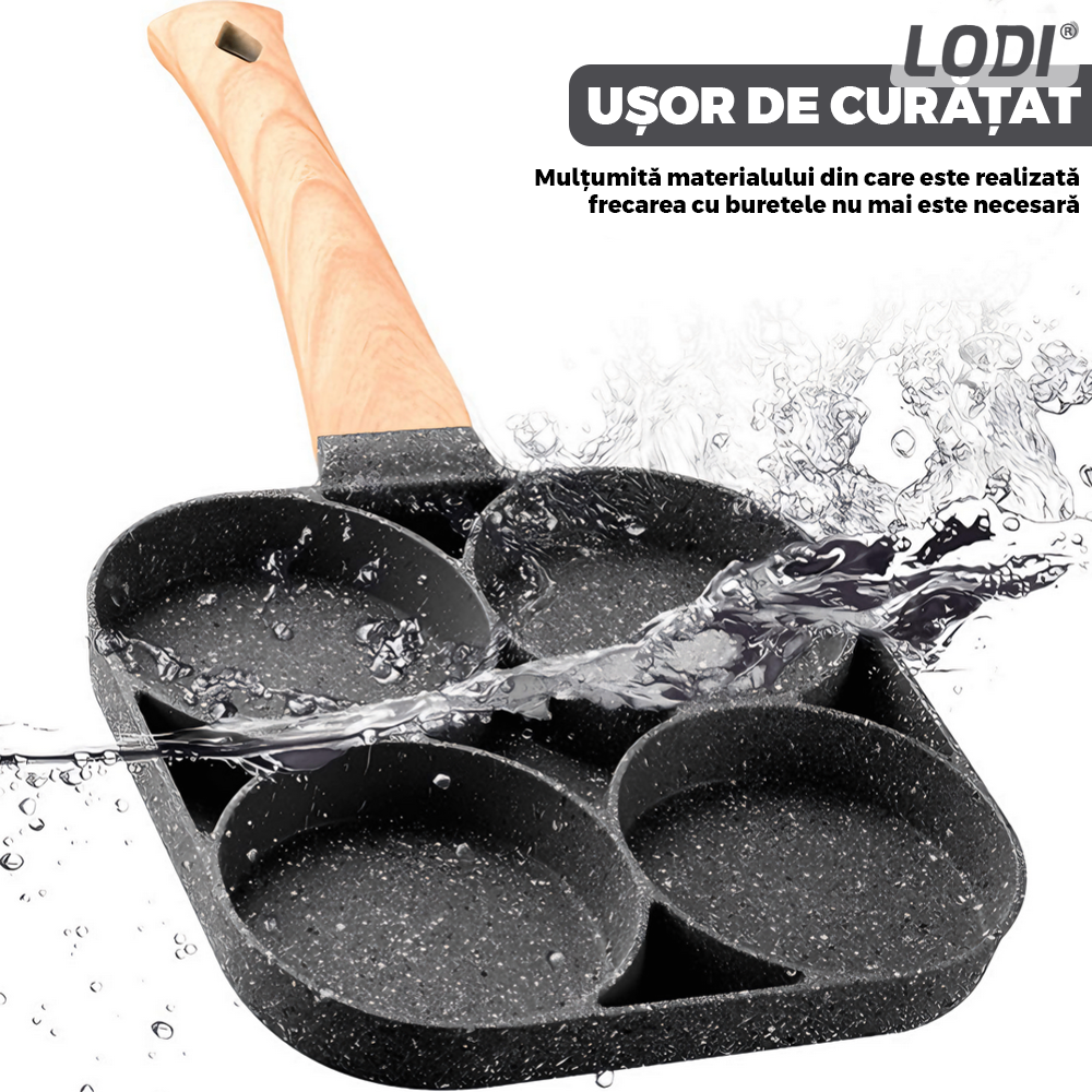 Tigaie Antiaderenta cu 4 Compartimente Lodi1072, aliaj din aluminiu, pluristratificta, maner din lemn, non-stick, usor de curatat, 32 cm, gri
