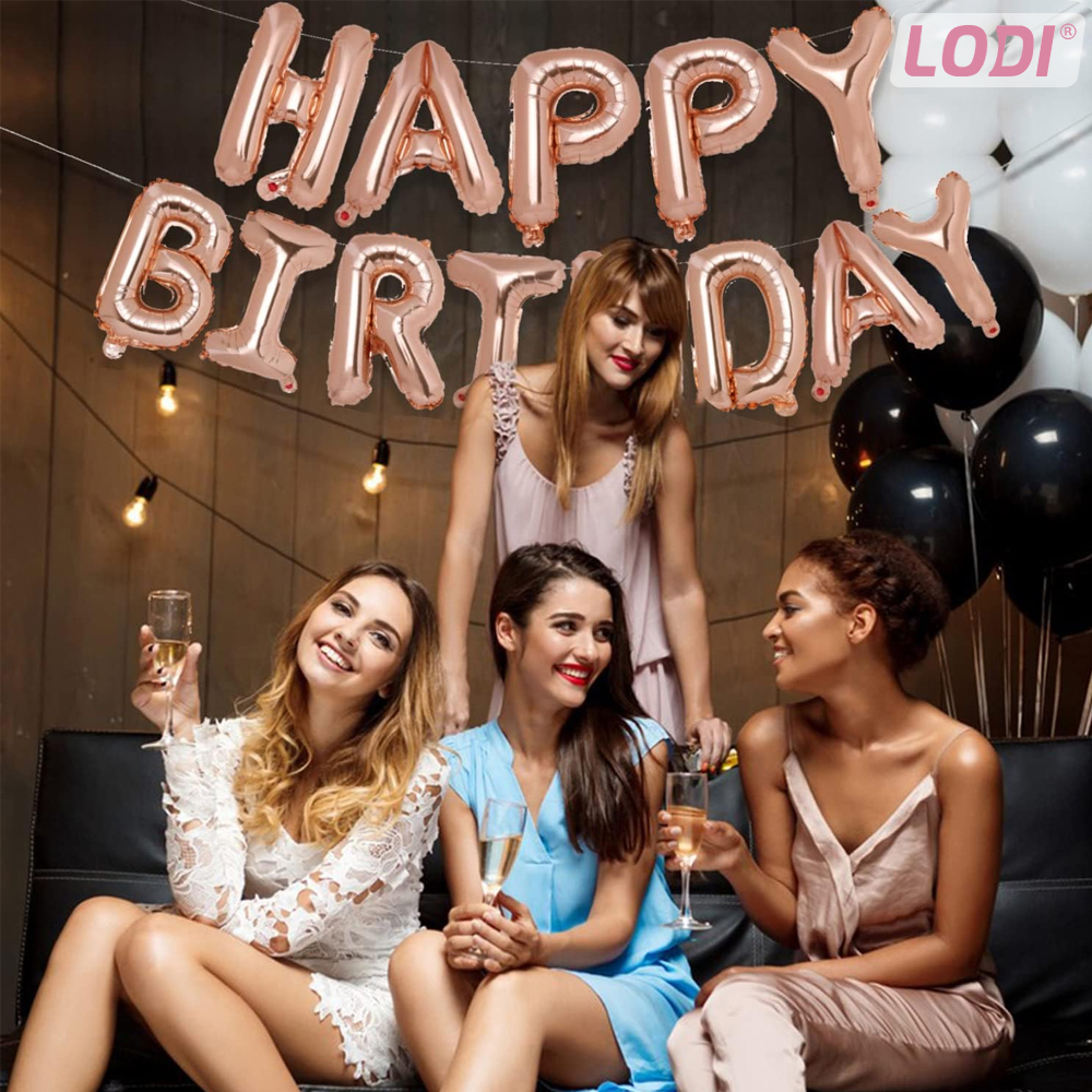 Set 13 Baloane Lodi306, Litere, pentru Petreceri/Aniversari/Evenimente, model HAPPY BIRTHDAY, rose gold