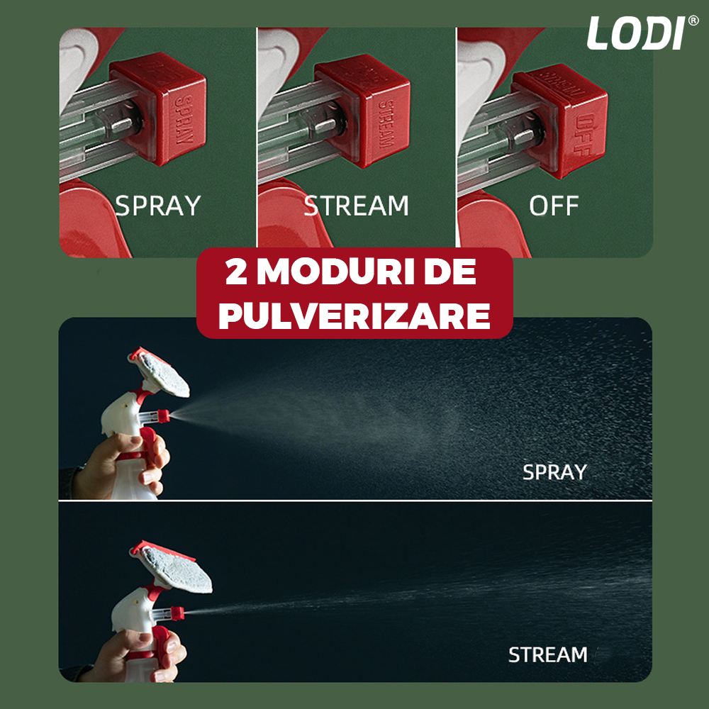 Stergator de Geamuri Multifunctional tip Sticla Lodi707, laveta detasabila, racleta pentru curatare si lustruire, sticla de spray incorporata, rosu