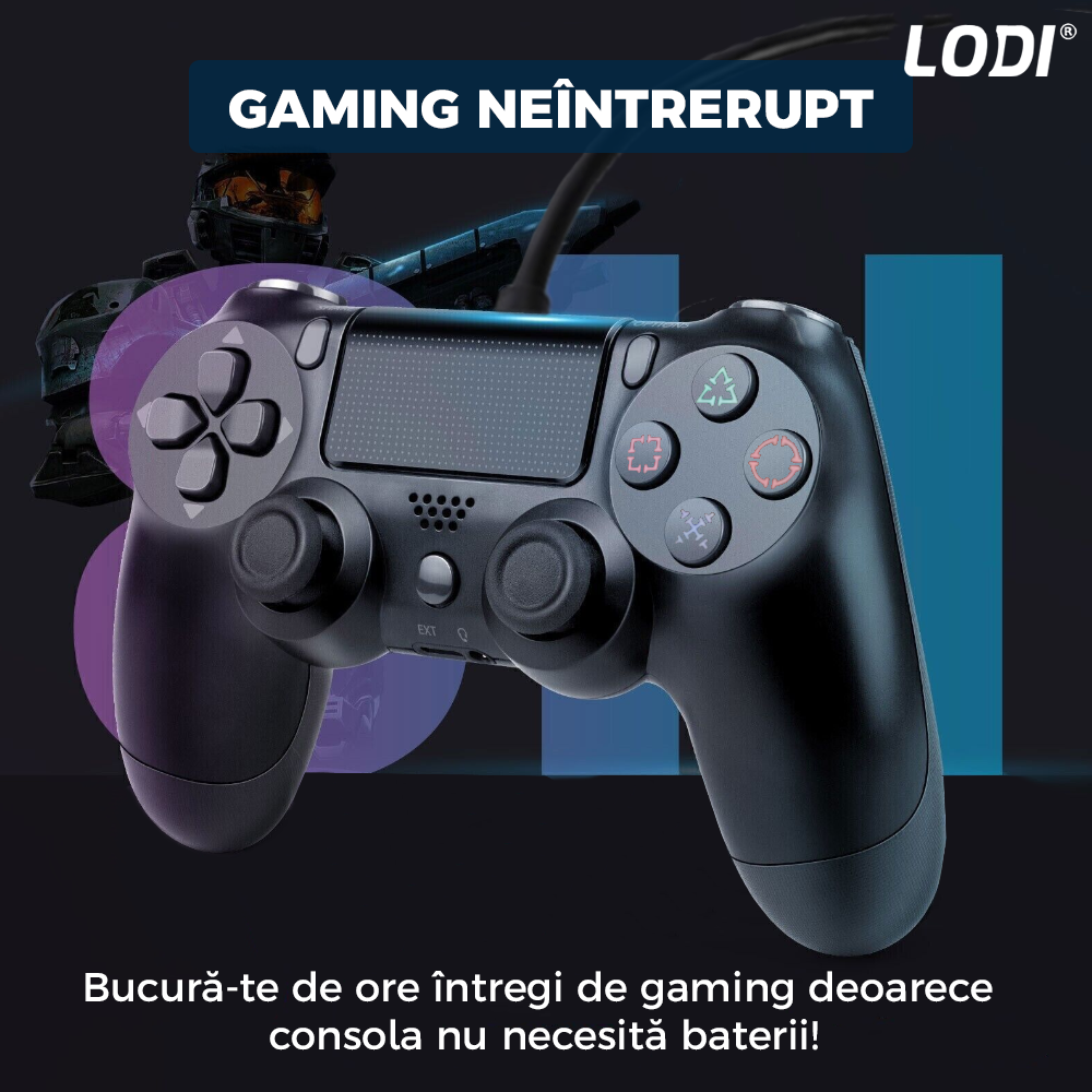 Controller cu Fir DoubleShock Lodi541, compatibil cu PS4, joystick-uri analog, vibratie dubla, negru