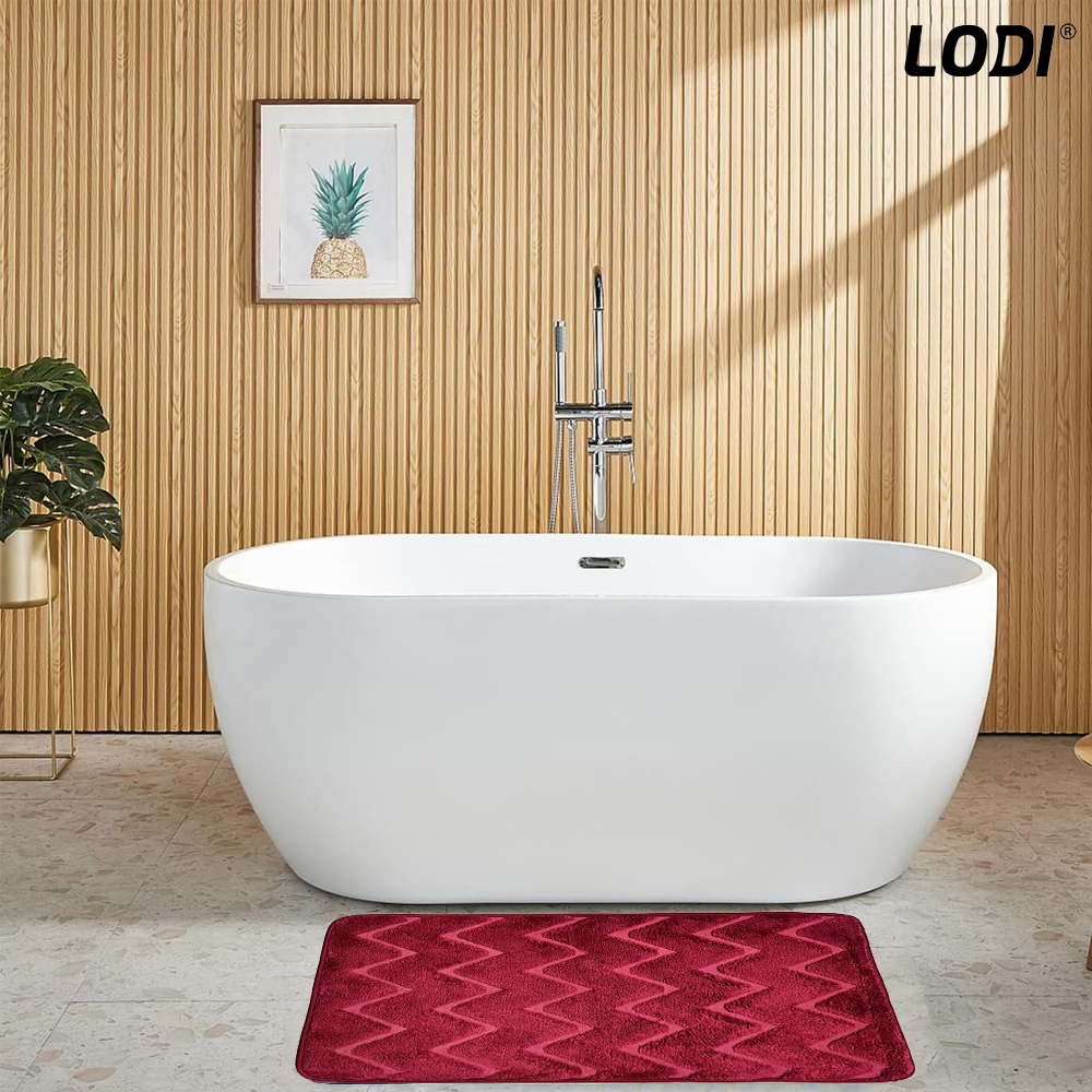Set 2 Covorase de Baie Lodi1018, anti-derapante, material moale, design modern, model romburi, 80x50 & 50x40cm, rosu