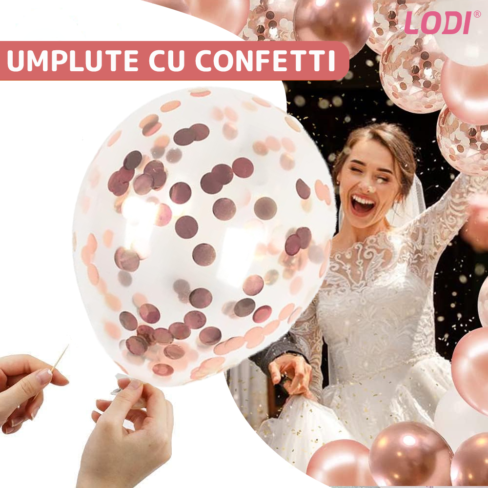 Set 12 Baloane Lodi1060, Cifra 1, pentru Petreceri/Aniversari/Evenimente, Stea/Rotunde/Confetti, 3 culori, latex, rose gold