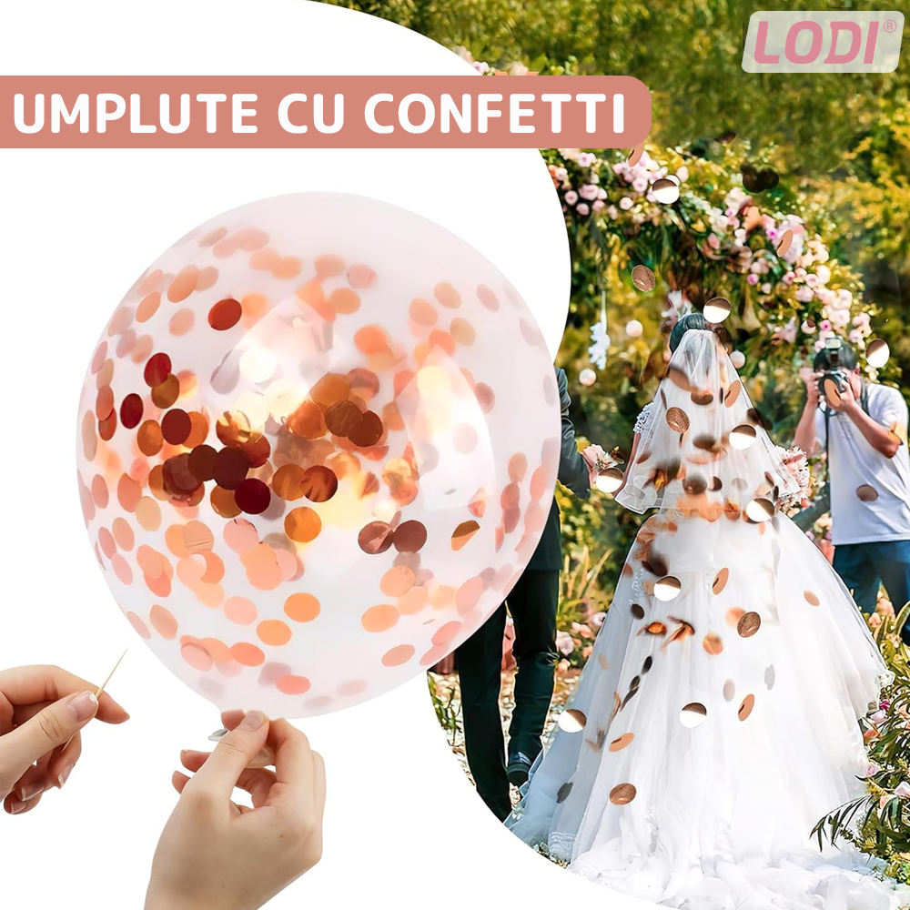 Set 25 Baloane Lodi754, Litere, pentru Petreceri/Aniversari/Evenimente, confetti, inimioare, model HAPPY BIRTHDAY, rose gold