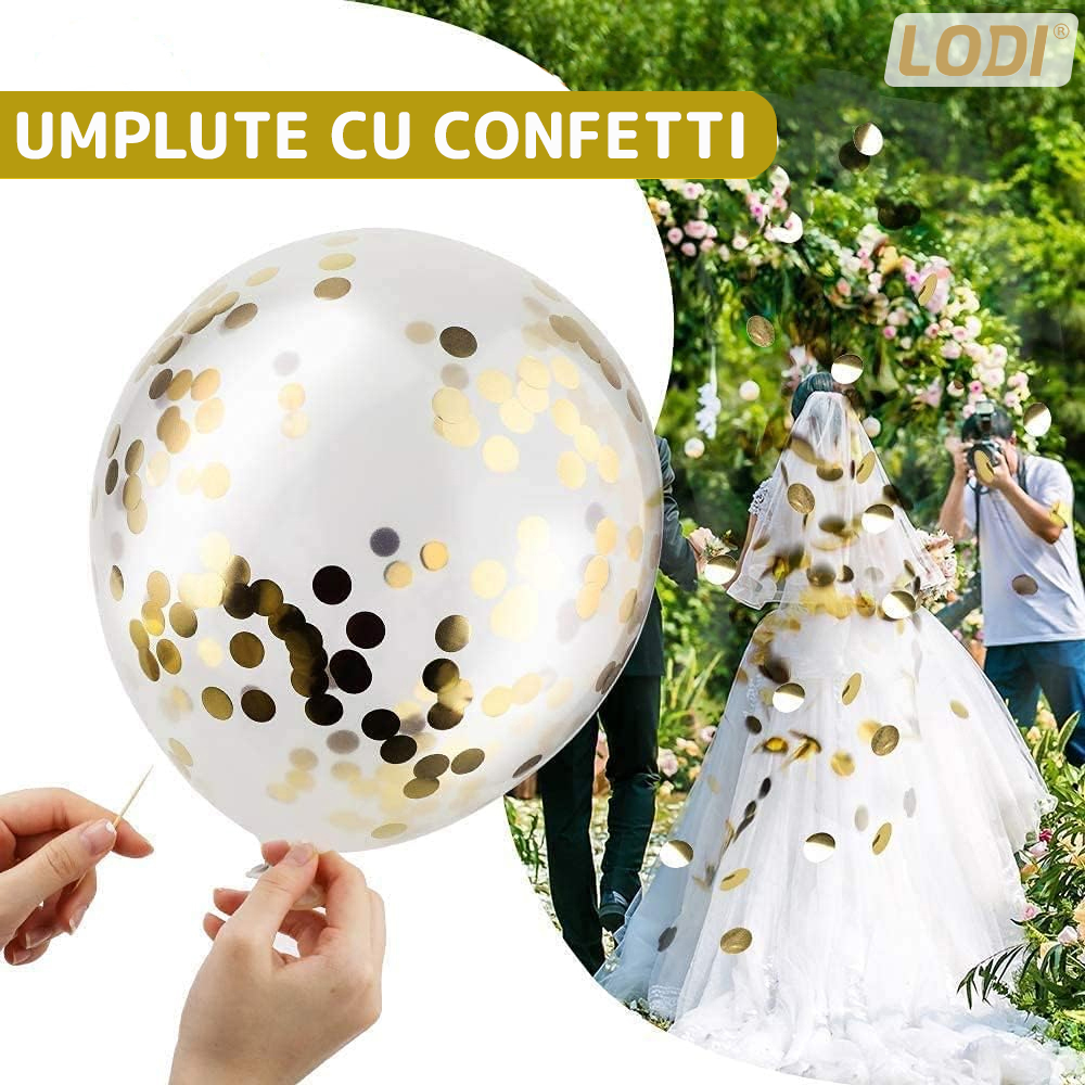 Set 27 Baloane Lodi768, Litere, pentru Petreceri/Aniversari/Evenimente, confetti, stelute, inimioare, model HAPPY BIRTHDAY, gold