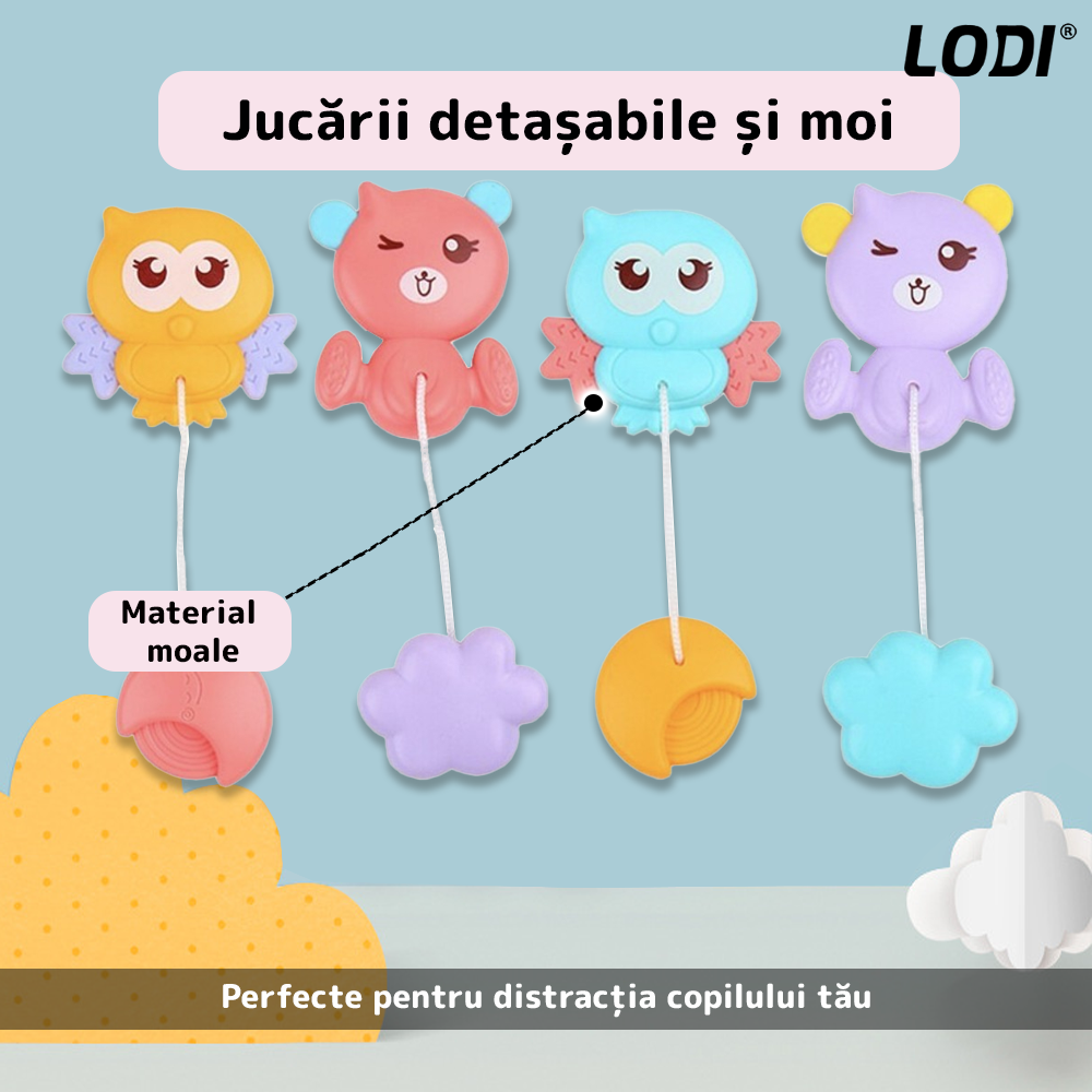 Carusel Muzical pentru Patut Lodi526, Bebe, control prin telecomanda, proiector, muzica si lumini, jucarii detasabile, roz