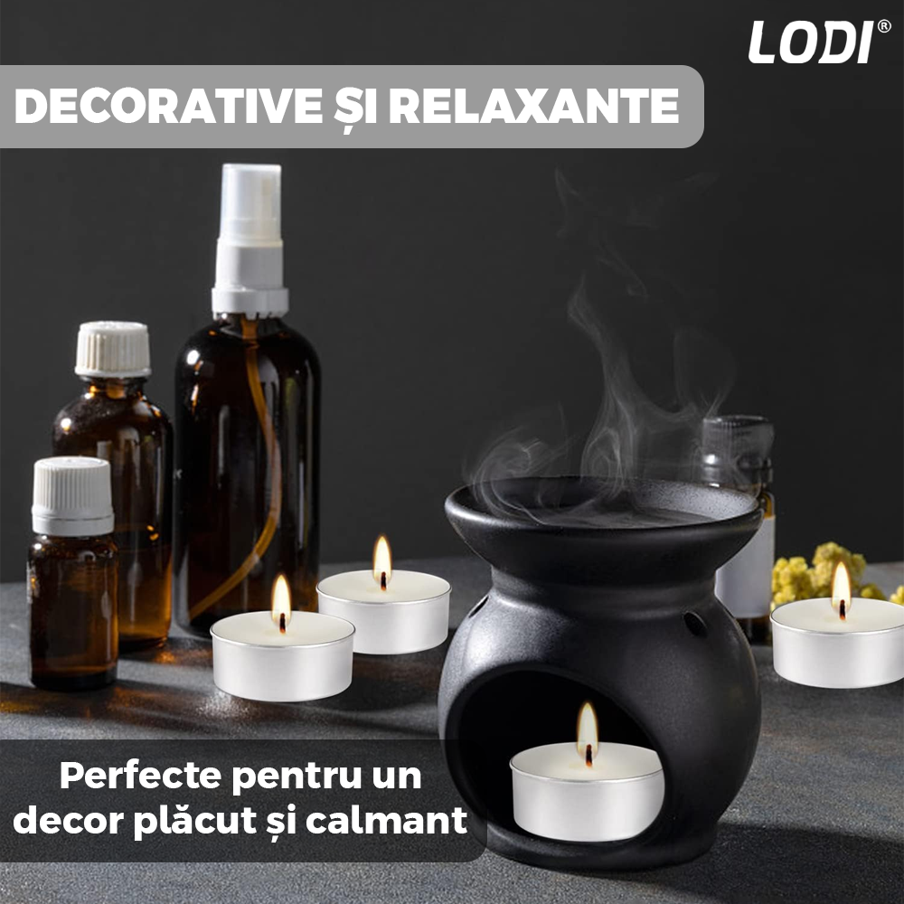 Set Lumanari Tip Pastila Lodi, din ceara, inodore, timp de ardere 3 ore, 3.6 x 0.8 cm, alb