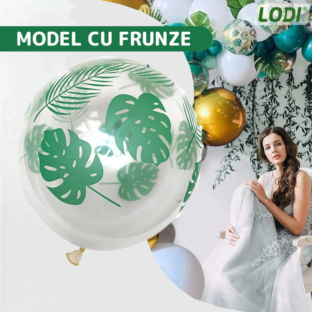 Set 15 Baloane Lodi305, Model Frunze, pentru Petreceri/Aniversari/Evenimente, o singura dimensiune, 3 culori, latex, verde/auriu/transparent