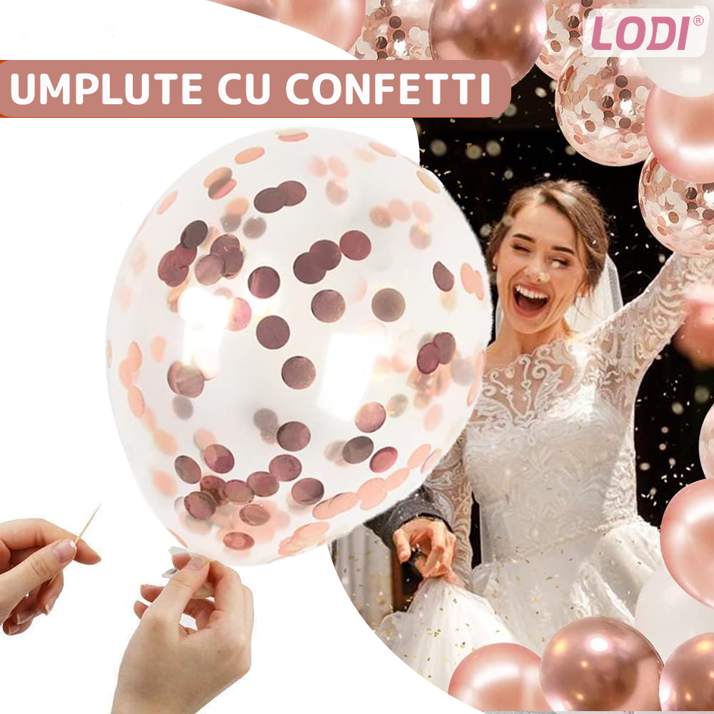 Set 10 Baloane Lodi727, Confeti, pentru Petreceri/Aniversari/Evenimente, o singura dimensiune, 2 culori, latex, rose gold
