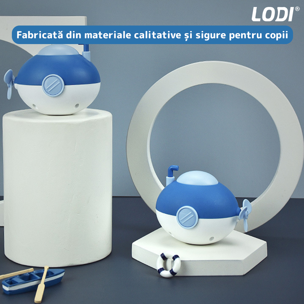 Jucarie de Baie pentru Copii Lodi126, Submarin Inotator, interactiv, fara baterii, mecanism cu cheita, 8x11x8.5cm, albastru