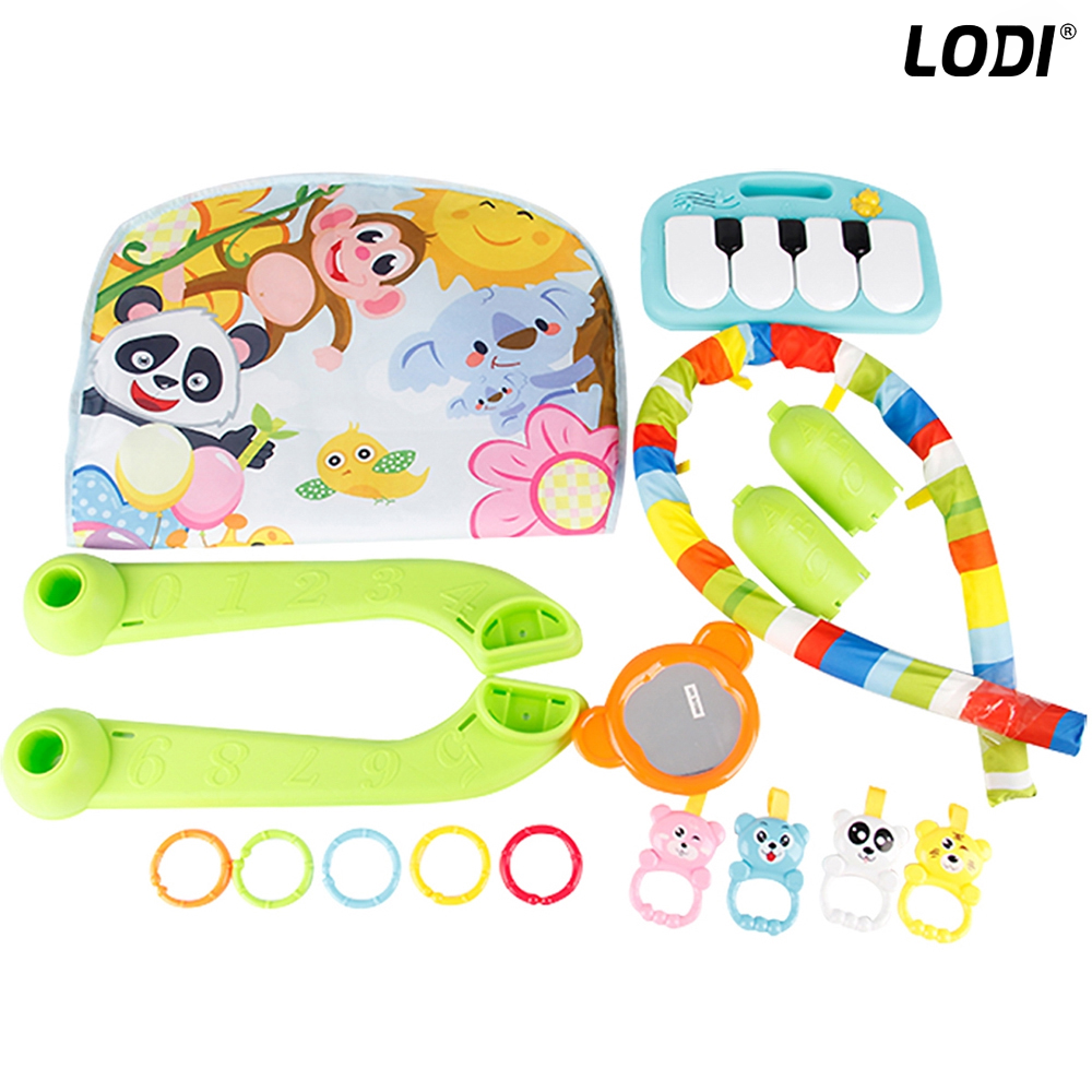 Centru de Activitati si Joaca Lodi415, saltea interactiva pentru copii cu sunete, multifunctional, pian si oglinda detasabile, jucarii zornaitoare, 4 moduri interactive si educative, verde