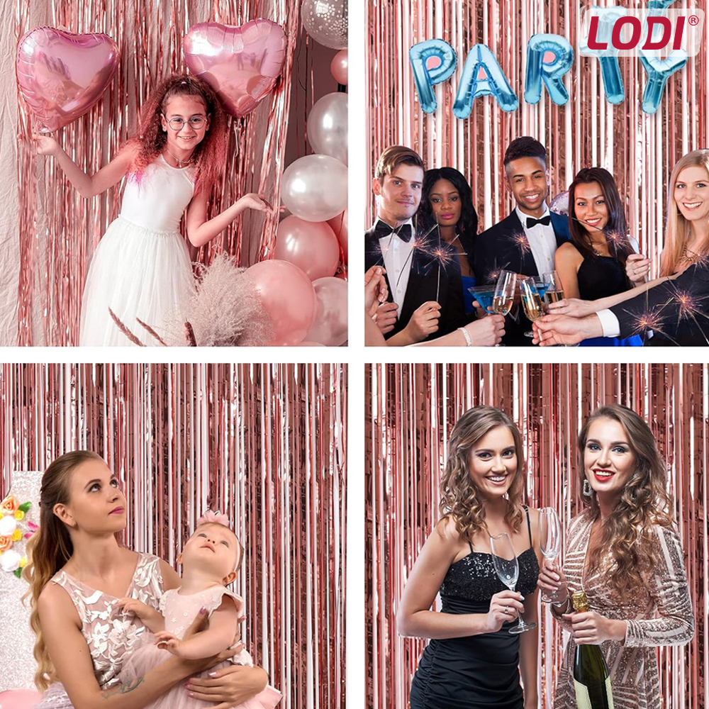 Set 2 Bucati Perdea Decorativa Lodi322, din folie rose gold metalizat, pentru petreceri aniversare