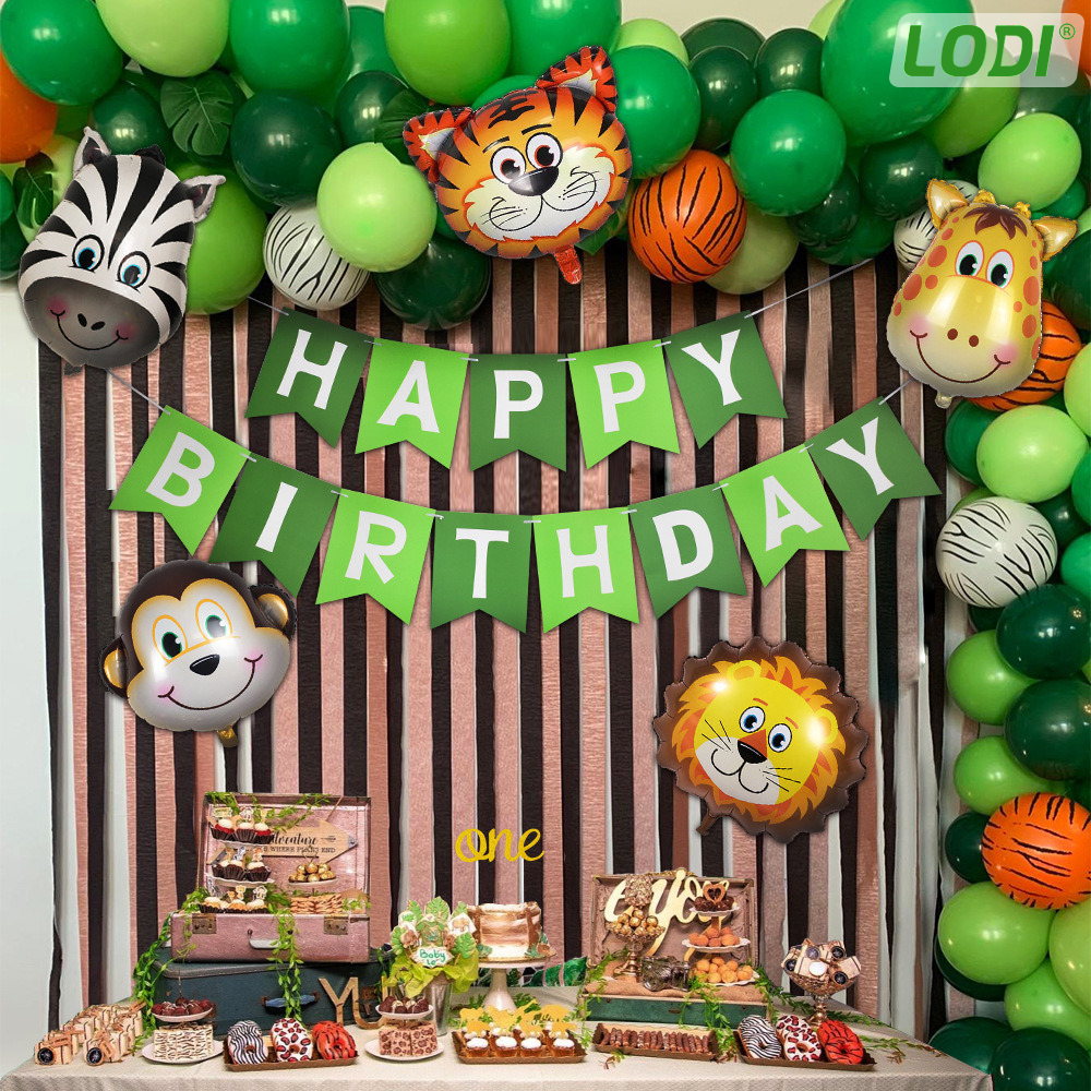 Set Baloane si Decoratiuni Lodi300, pentru Petreceri/Aniversari copii, tema junglei/safari, latex, multicolor