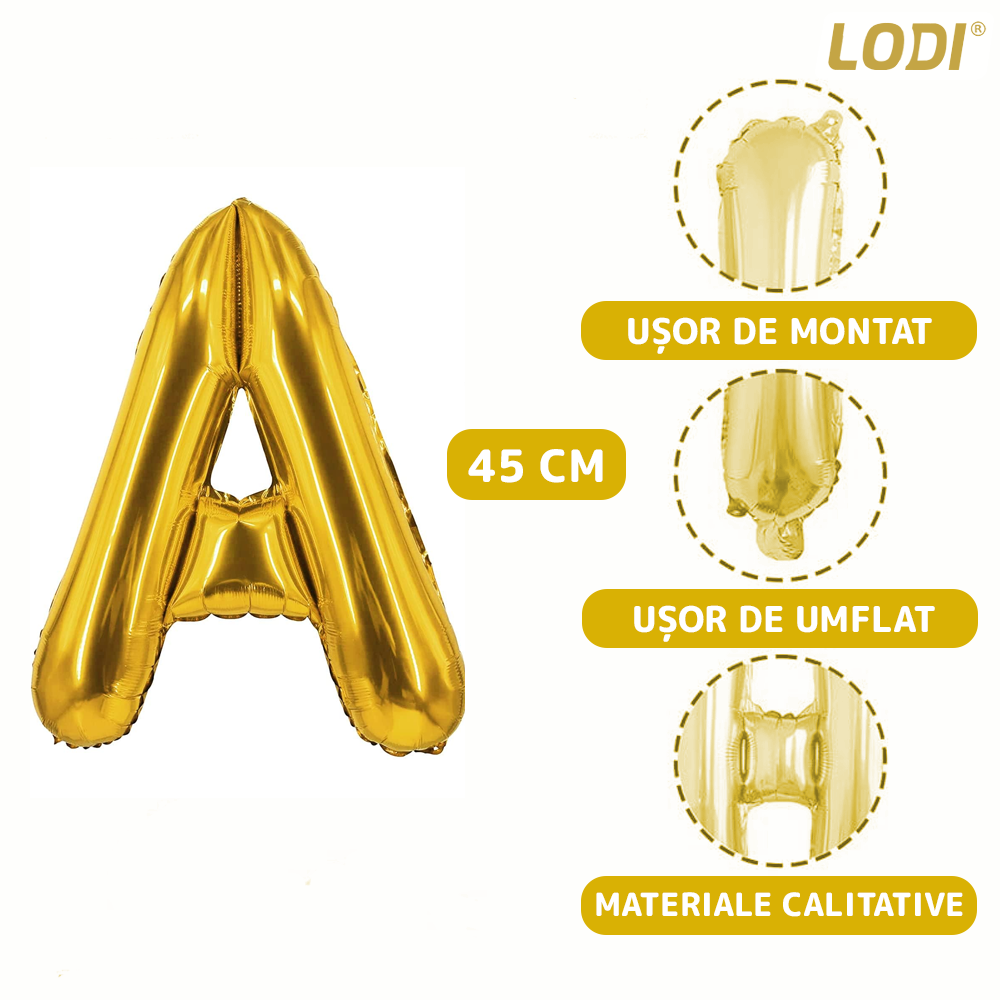 Set 12 Baloane Lodi748, Litere, pentru Petreceri/Aniversari/Evenimente, o singura dimensiune, o culoare, metalizate, folie, model BINE ATI VENIT auriu, 45 cm