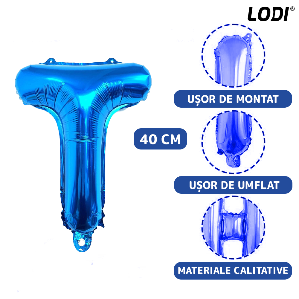 Set 10 Baloane Lodi1044, Litere, pentru Petreceri/Aniversari/Evenimente,, model LA MULTI ANI, albastru