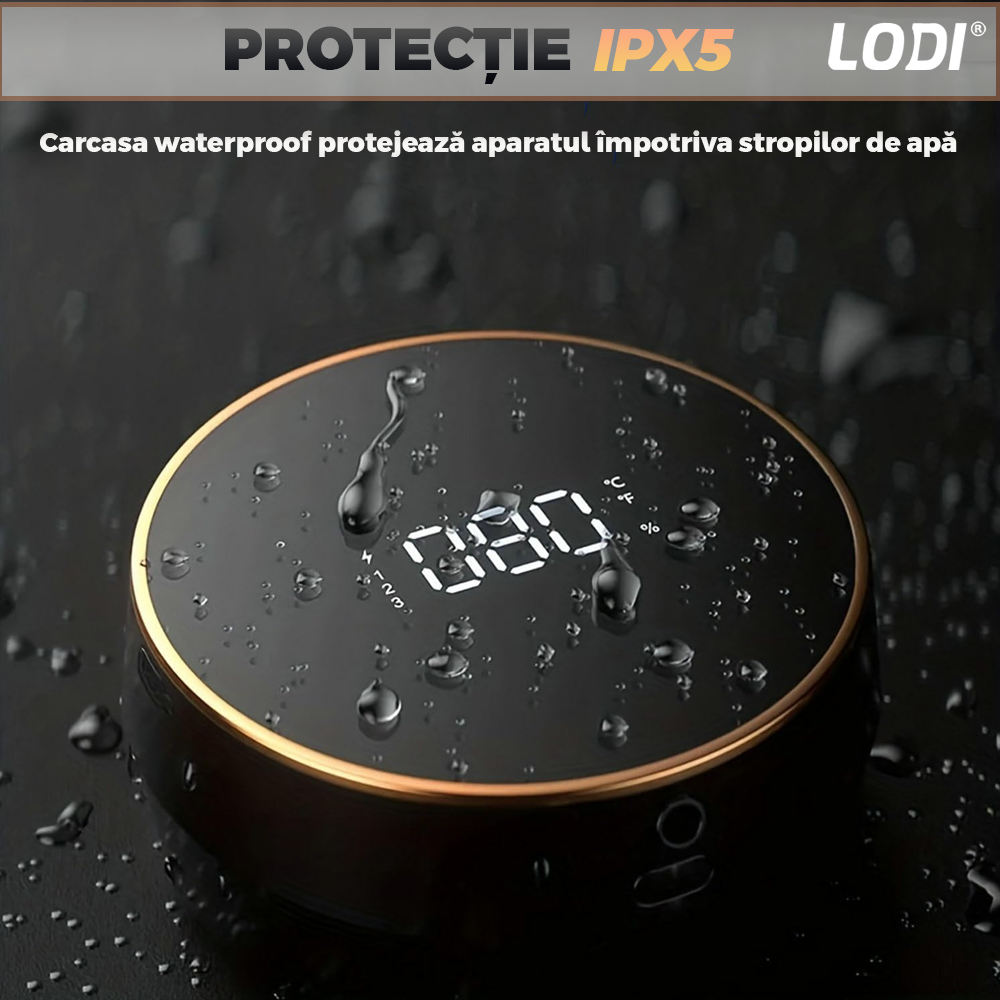 Dozator Automat pentru Sapun Lodi1217, spuma sau lichid, afisaj digital, 3 trepte de dozare, senzor inteligent de miscare, baterie reincarcabila, montare adeziva pe perete, alb/negru
