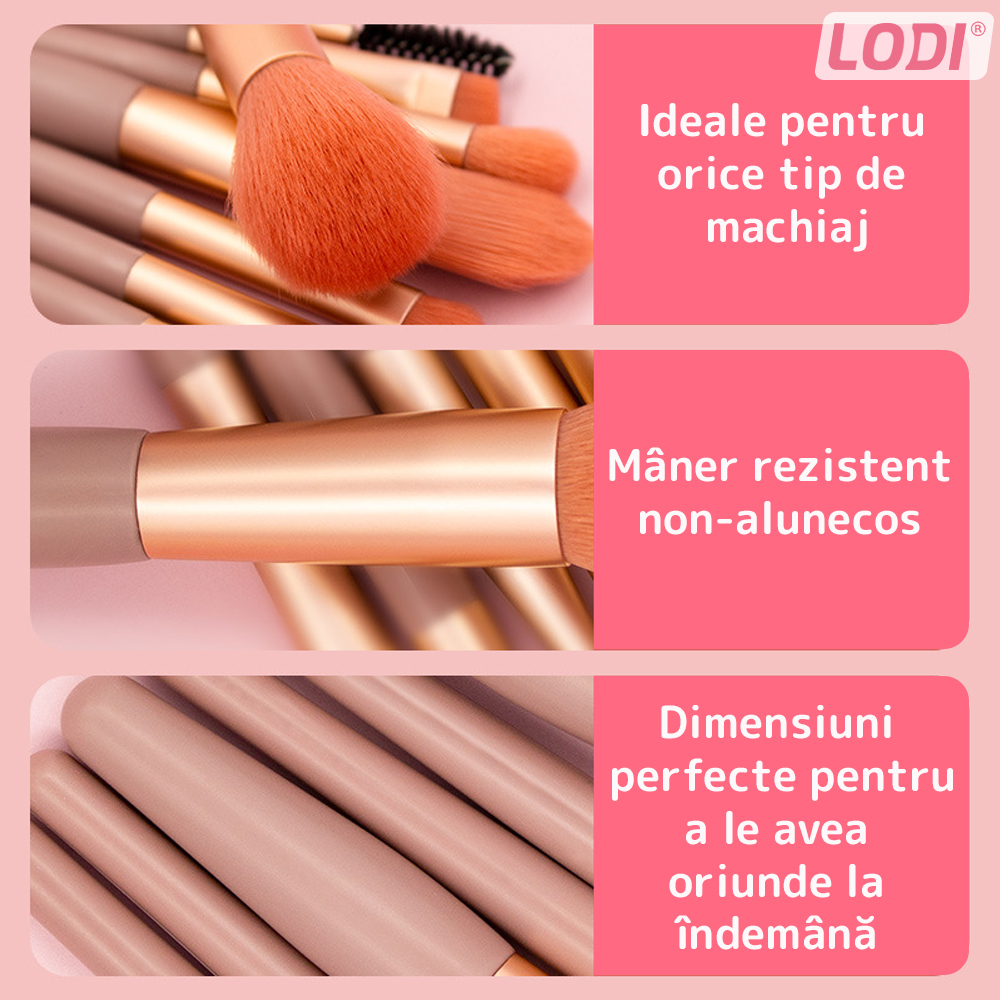 Set 8 Mini Pensule pentru Machiaj Lodi311, machiaj profesional/incepatori, portabile, roz