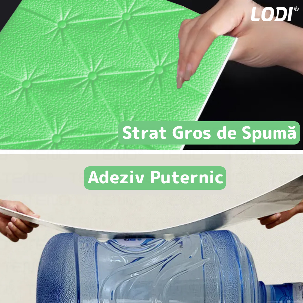 Set Tapet 3D Lodi388, suprafata acoperire 2.45 mp, autoadeziv, waterproof, design modern, usor de montat, 70x35cm, verde