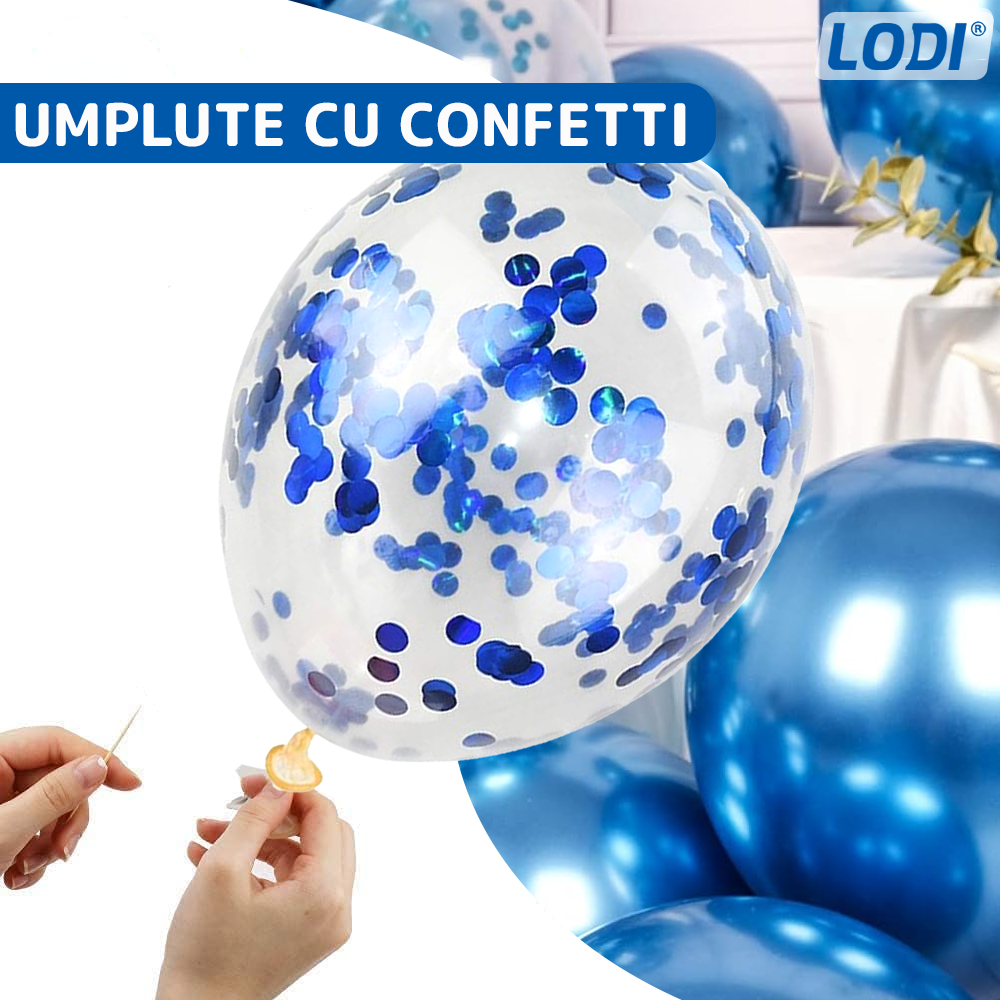 Set 12 Baloane Lodi1445, Cifra 1, pentru Petreceri/Aniversari/Evenimente, Stea/Rotunde/Confetti, 3 culori, latex, albastru