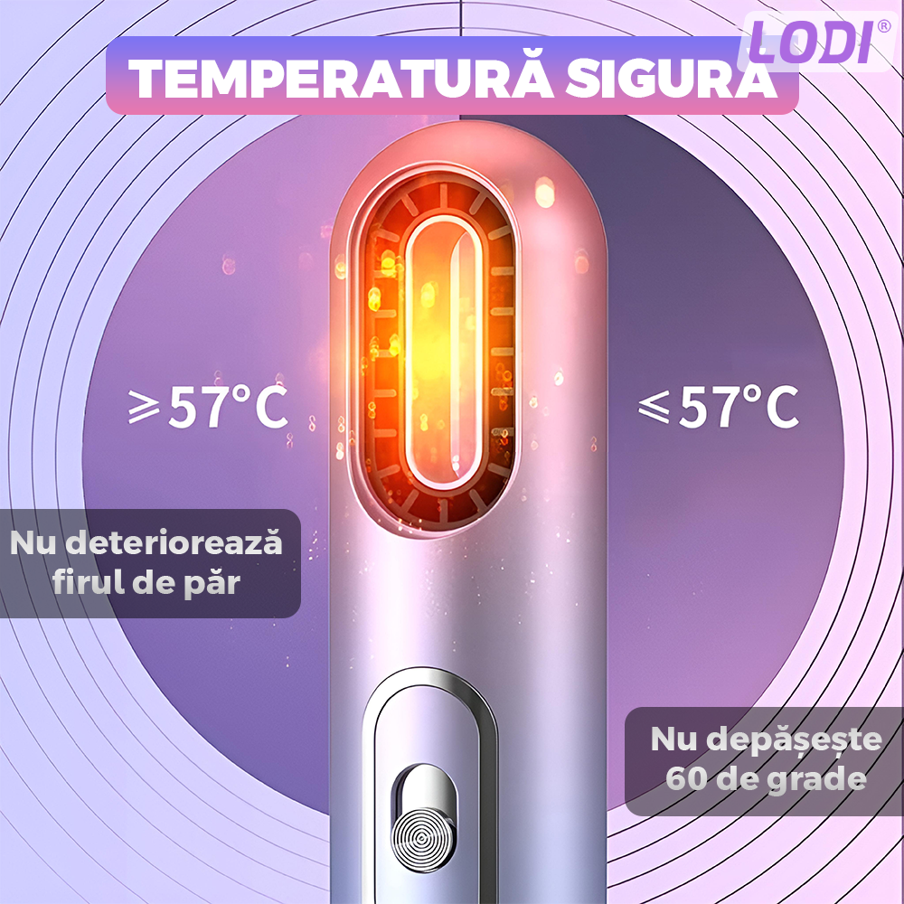 Uscator Profesional de Par 3 in 1 Lodi973, aparat multifunctional coafare si uscare, 3 accesorii incluse, 1200W, multicolor pastel