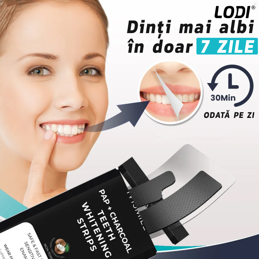 Set 14 Benzi pentru Albirea Dintilor Lodi471, IVISMILE, Carbune Activ si PAP, 7 Plicuri