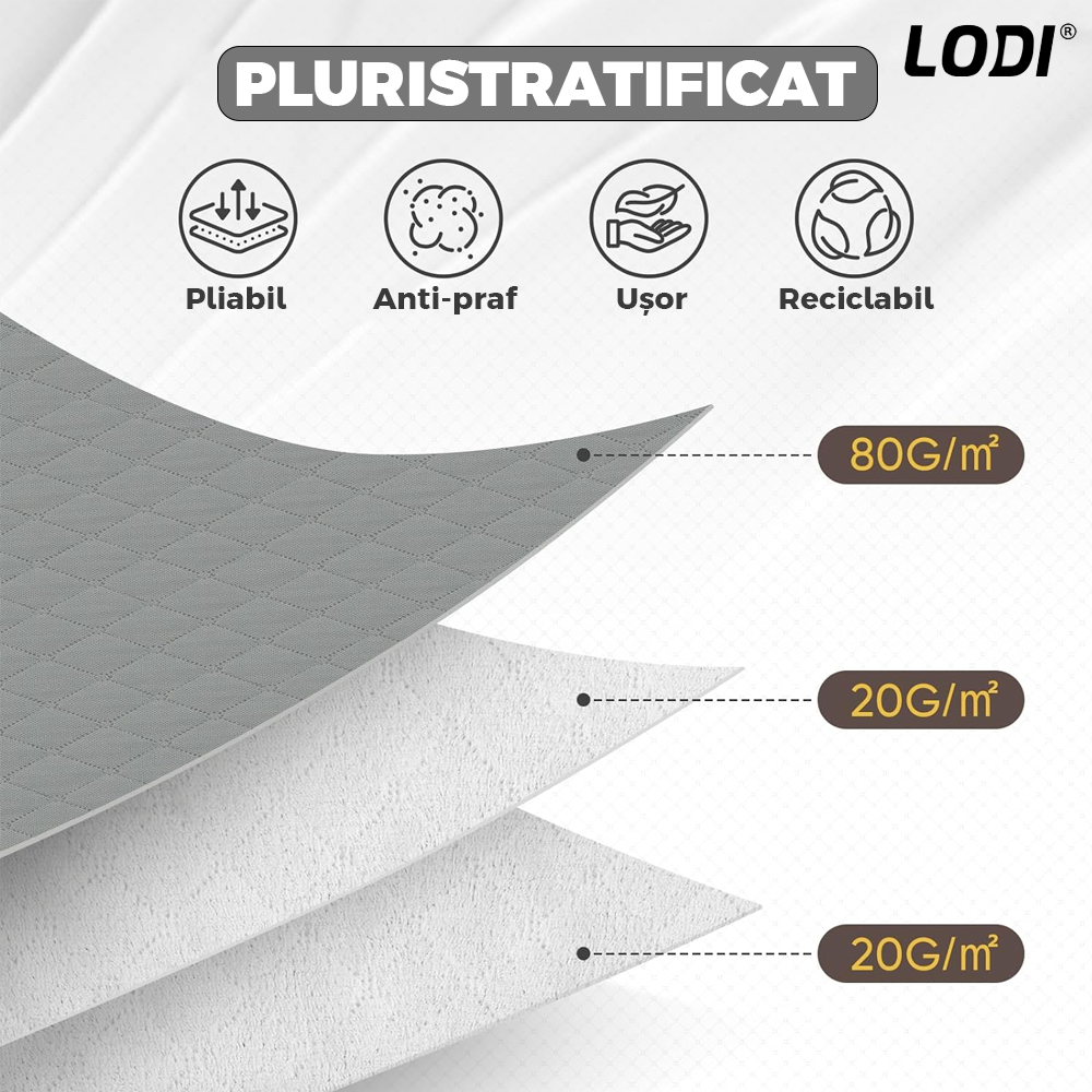 Cutie Depozitare si Organizare Mica Lodi1027, pliabila, maner ranforsat si fereastra transparenta, pentru haine/paturi/ plapumi/ perne/ lenjerii de pat/jucarii, 60 L, 46x 48x 28 cm, gri deschis