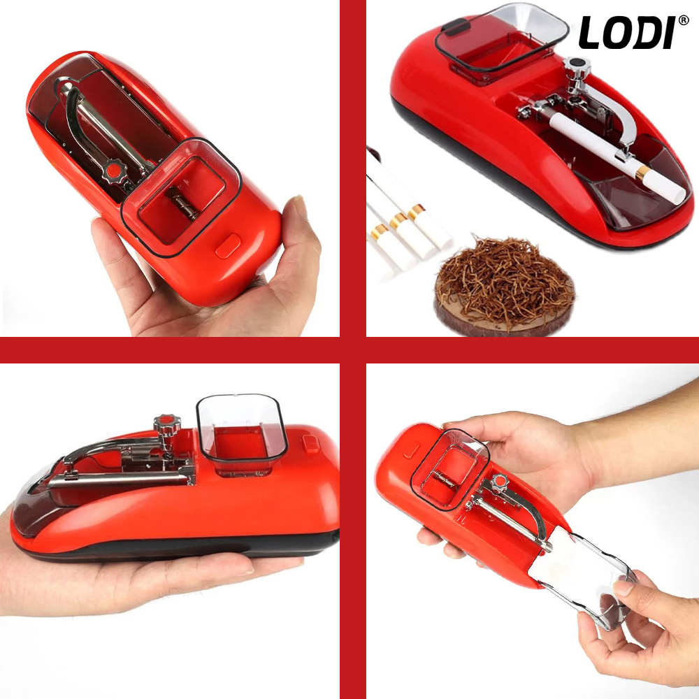 Aparat Electric de Facut Tigari Lodi284, injector tutun, dimensiune standard, ergonomic, accesorii incluse, rosu