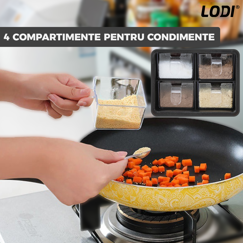 Organizator Multifunctional pentru Bucatarie Lodi534, 4 Compartimente, raft condimente, suport detasabil telefon, tavita de scurgere, suport tacamuri/ustensile, alb