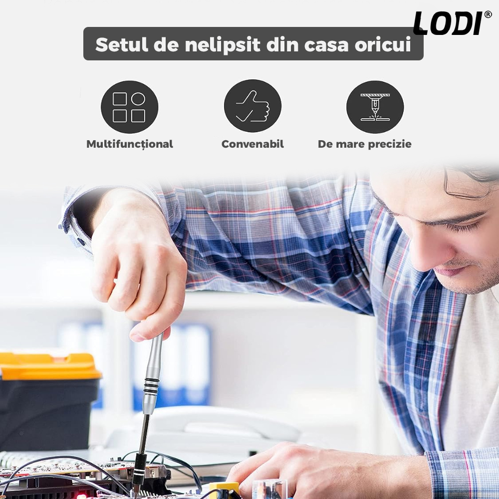 Set Trusa Surubelnite de Precizie 60 in 1 Lodi120, pentru Macbook, iMac, iPhone, electronice, telefon, PC, otel S2, varf magnetic, negru
