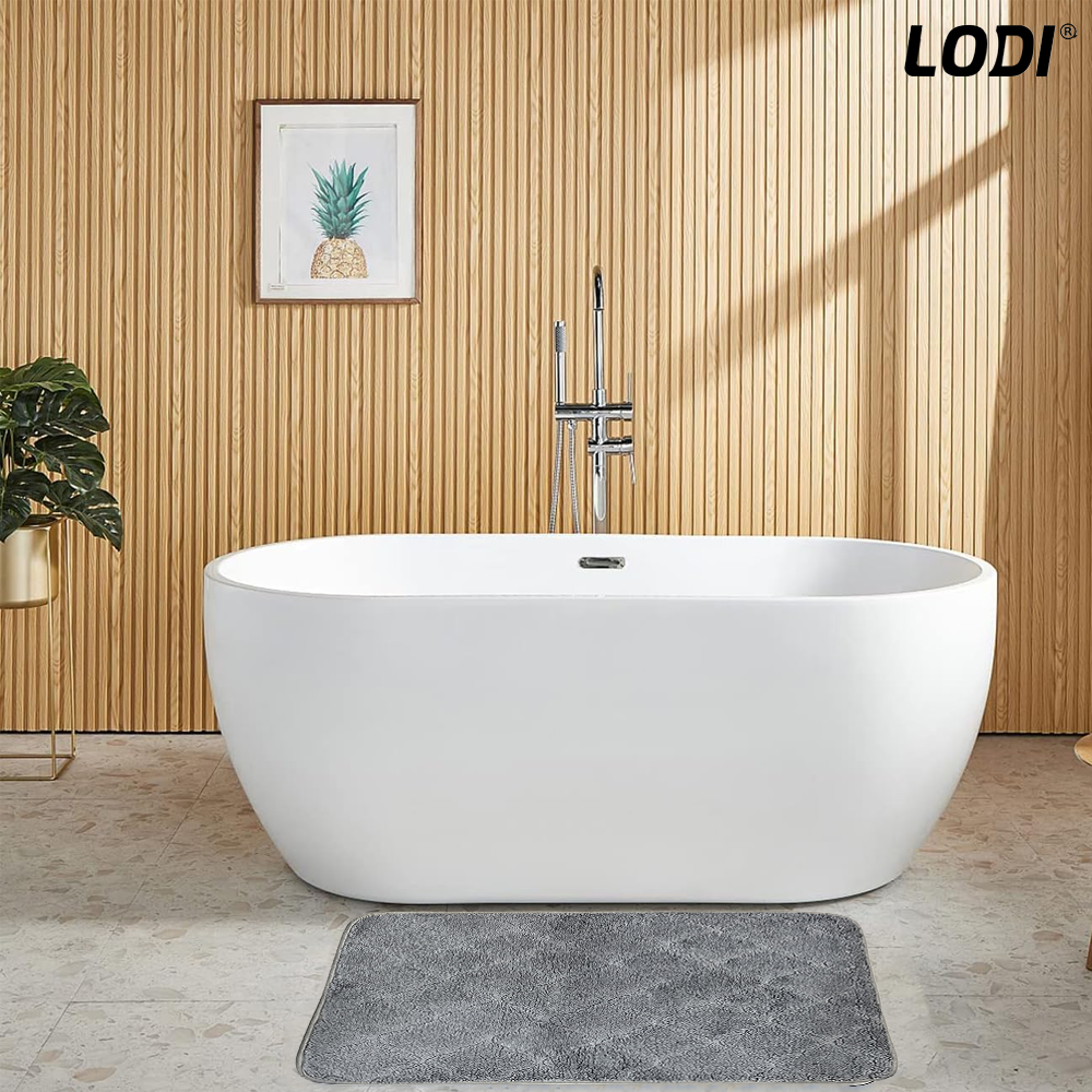 Set 2 Covorase de Baie Lodi1015, anti-derapante, material moale, design modern, model floral, 80x50 & 50x40cm, gri