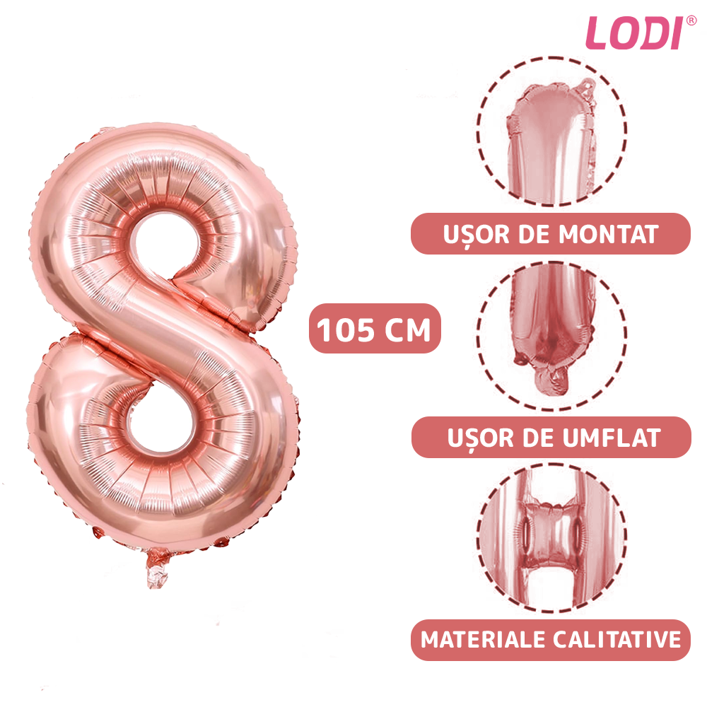 Set 2 Baloane Cifra 18 Lodi720, pentru Petreceri/Aniversari/Evenimente/Majorate, 105 cm, rose gold
