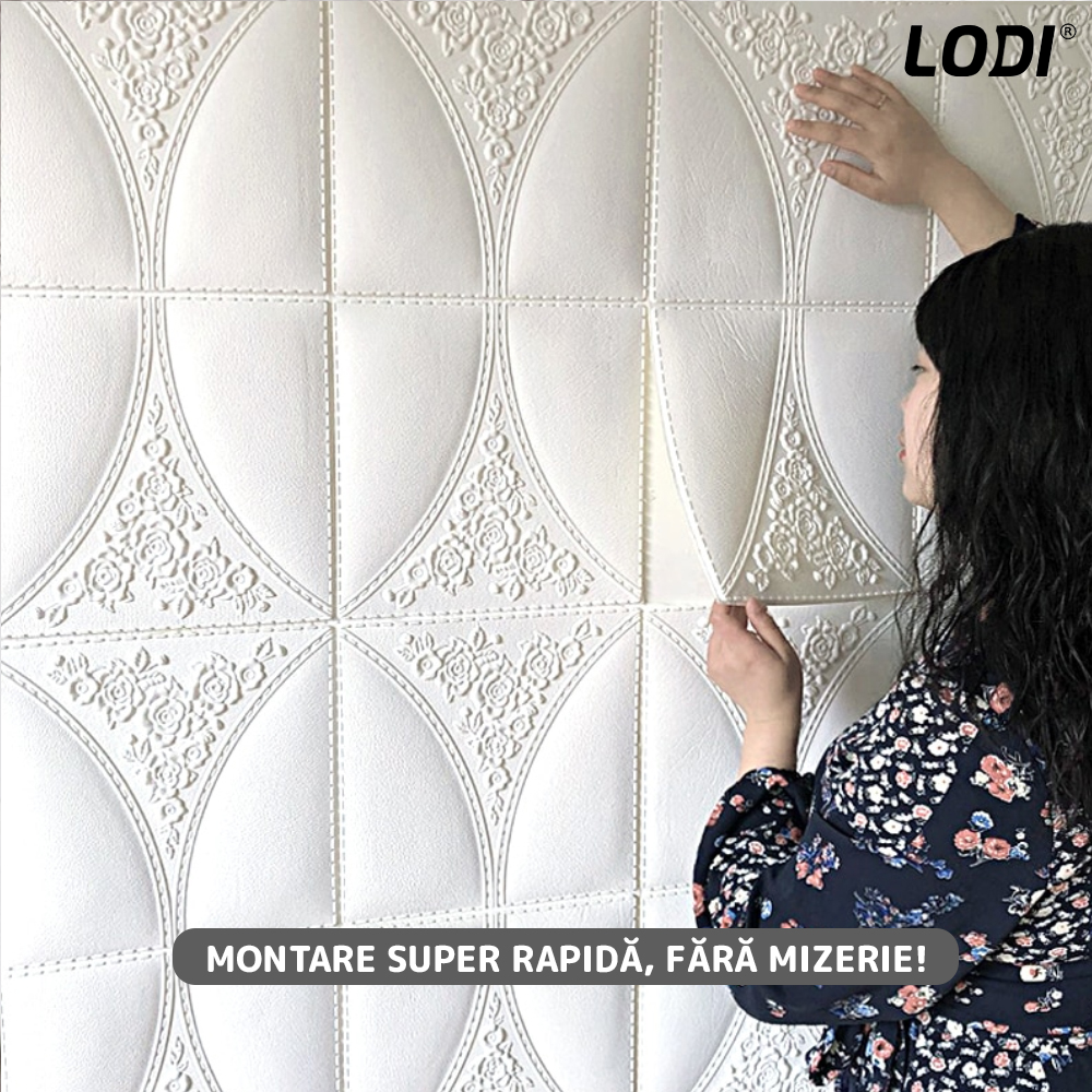 Set Tapet 3D Lodi128, suprafata acoperire 4.9 mp, autoadeziv, Model Floral, perete/tavan, waterproof, usor de montat, design modern, 70x70 cm, alb