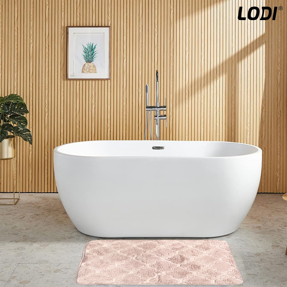 Set 2 Covorase de Baie Lodi1019, anti-derapante, material moale, design modern, model floral, 80x50 & 50x40cm, roz
