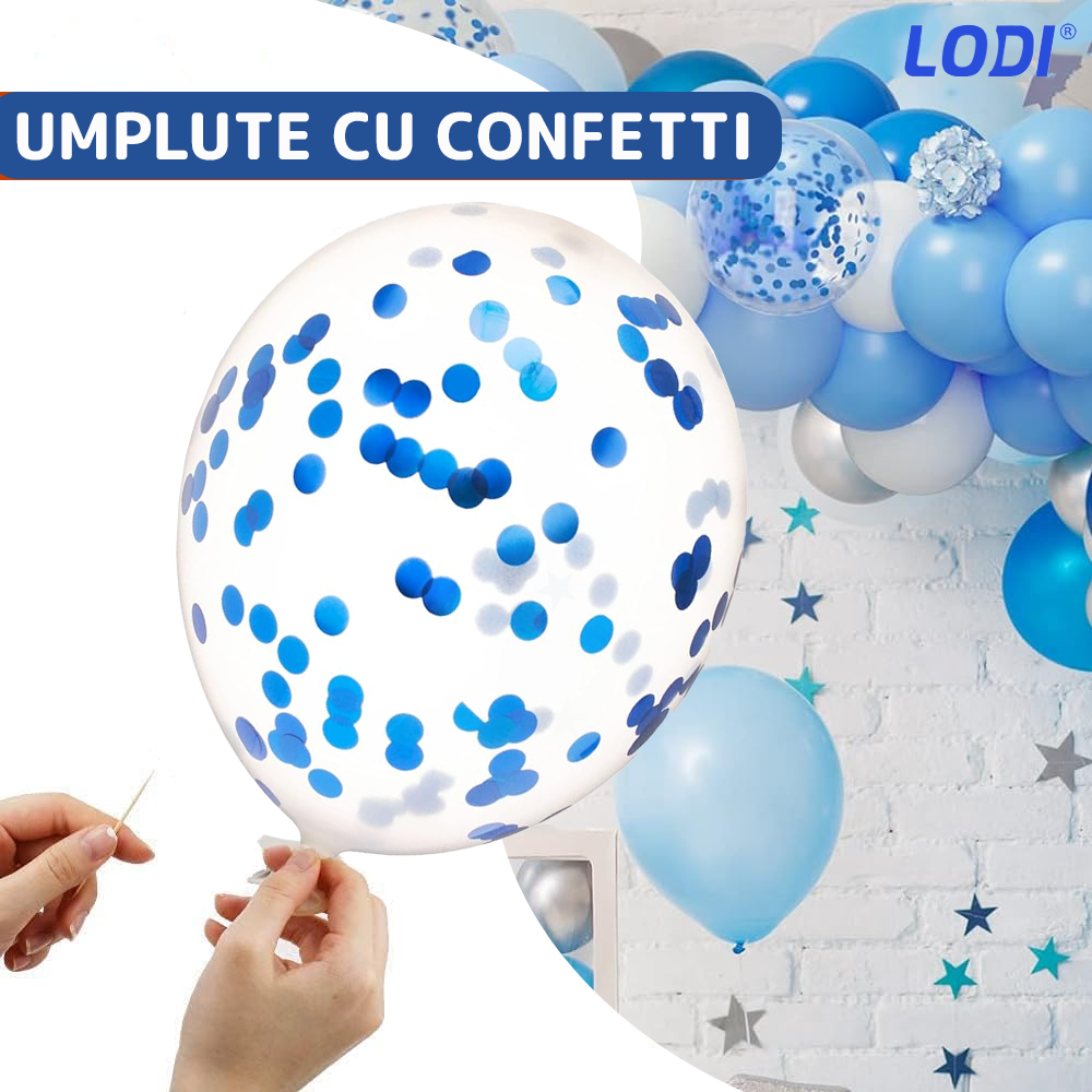 Set 10 Baloane Lodi725, Confeti, pentru Petreceri/Aniversari/Evenimente, o singura dimensiune, 2 culori, latex, albastru inchis
