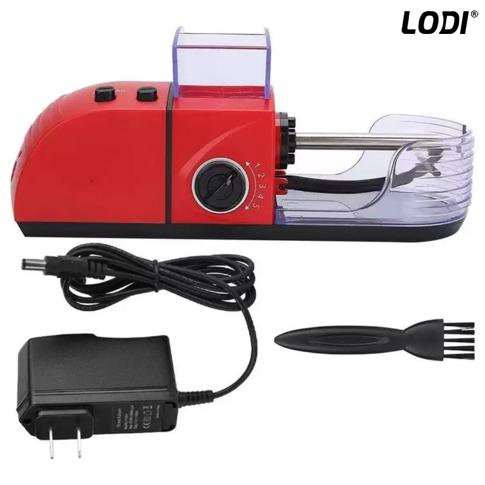 Aparat Electric de Facut Tigari Lodi280, injector tutun, 5 niveluri de maruntire, ergonomic, dimensiune standard, accesorii incluse, rosu