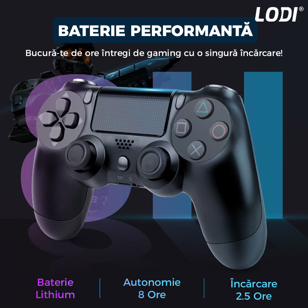 Controller Wireless DoubleShock Lodi540, compatibil cu PS4, joystick-uri analog, vibratie dubla, baterie performanta, negru