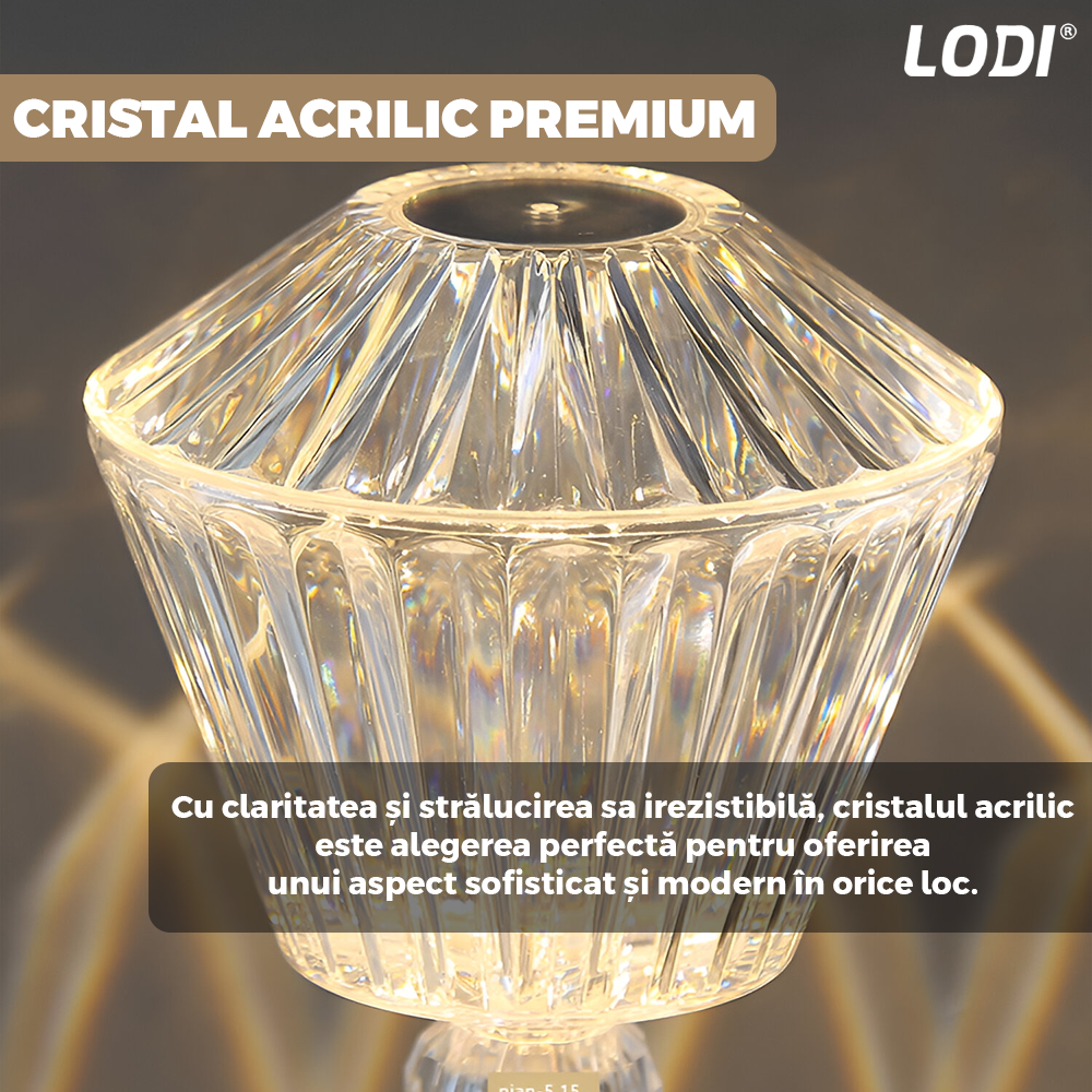 Lampa Ambientala Cristal LED Lodi1220, forma diamant, portabila, 3 moduri de iluminare, intensitate ajustabila, tactila, incarcare USB