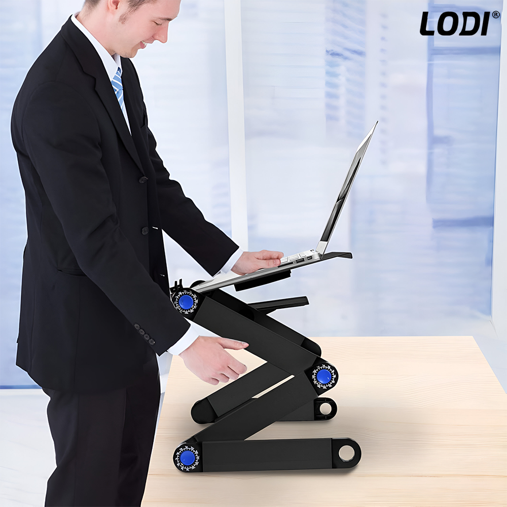Masuta pentru Laptop 2 in 1 Lodi1451, reglabila pe inaltime, fante de aerisire, suport reglabl pentru mouse, multifunctionala, versatila, 42 x 26 cm, negru