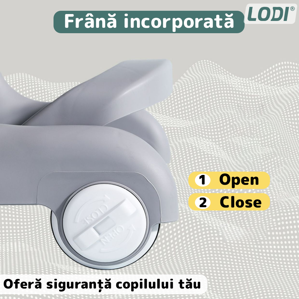 Premergator Multifunctional pentru Bebelusi Lodi1100, tava cu 3 jucarii, pisica, muzica, reglabil, pliabil, greutate max 20kg, 6-36 luni, gri