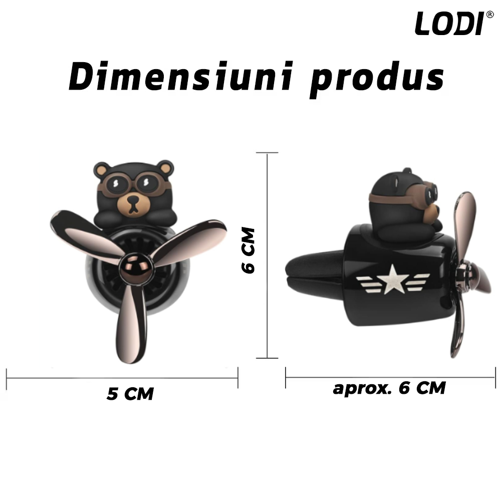 Difuzor Auto Aromaterapie Lodi337 car pilot bear, kit odorizant, 2 arome cu extracte naturale incluse