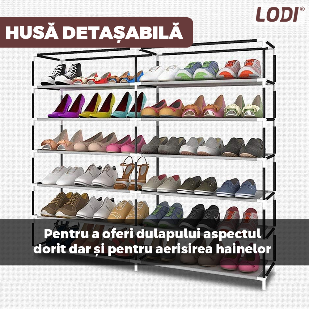 Pantofar din Material Textil pentru Incaltaminte Lodi1115, impermeabil, 12 rafturi, inchidere fermoar, cadru otel, 108 cm, maro