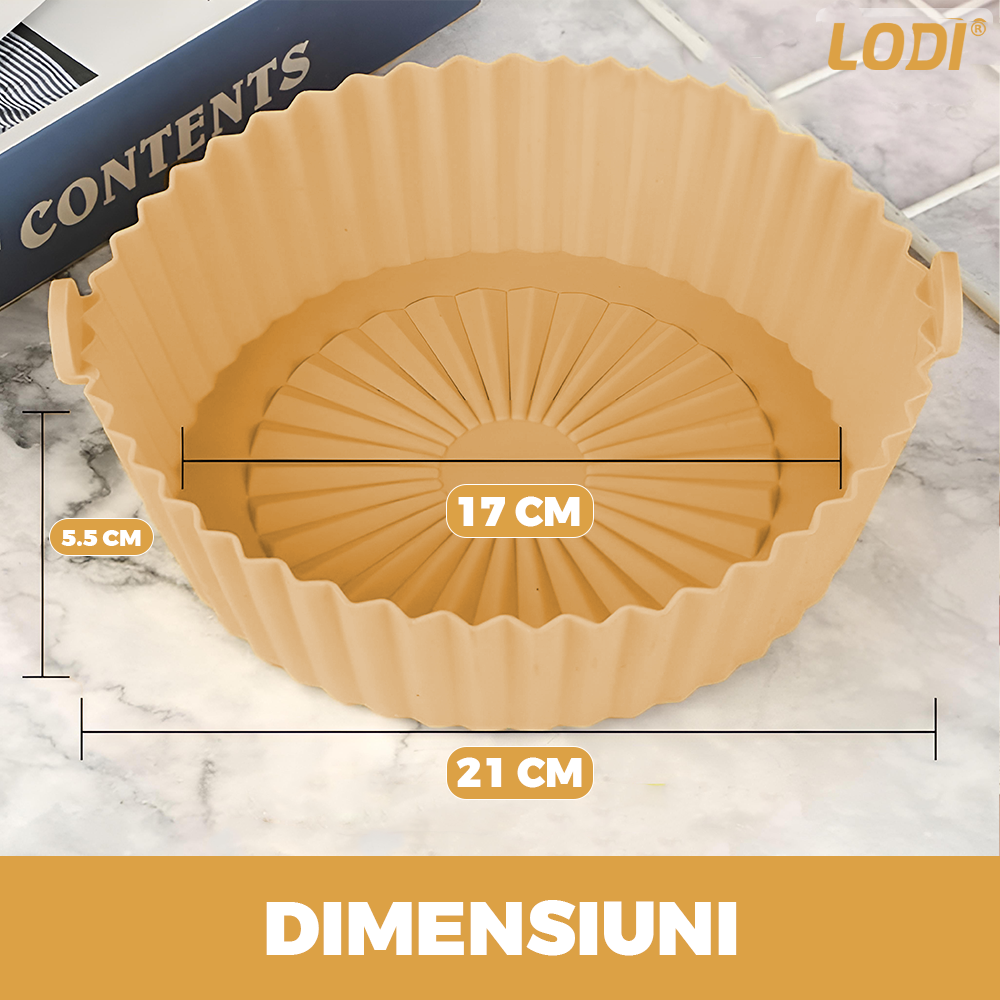 Tava de Copt Rotunda Lodi1308, pentru friteuza/cuptor/microunde, antiaderenta, rezistenta la temperaturi inalte, 21 x 17 cm,bej