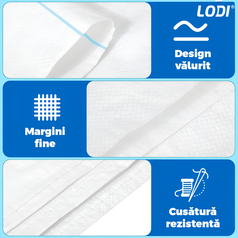 Set 250 de Saci de Rafie Lodi1253, materiale calitative, rezistenta ridicata, capacitate mare, waterproof, universali, 55 x 100 cm, alb/albastru