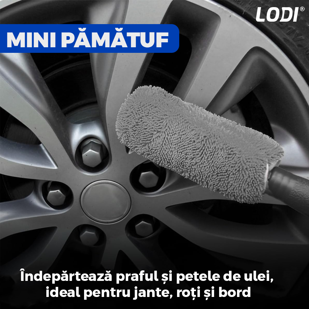 Kit pentru Curatare si Detailing Auto Lodi724, interior/exterior, pamatuf, manusa, burete dublu, 3 lavete, 3 piese pentru lustruire, microfibra, gri