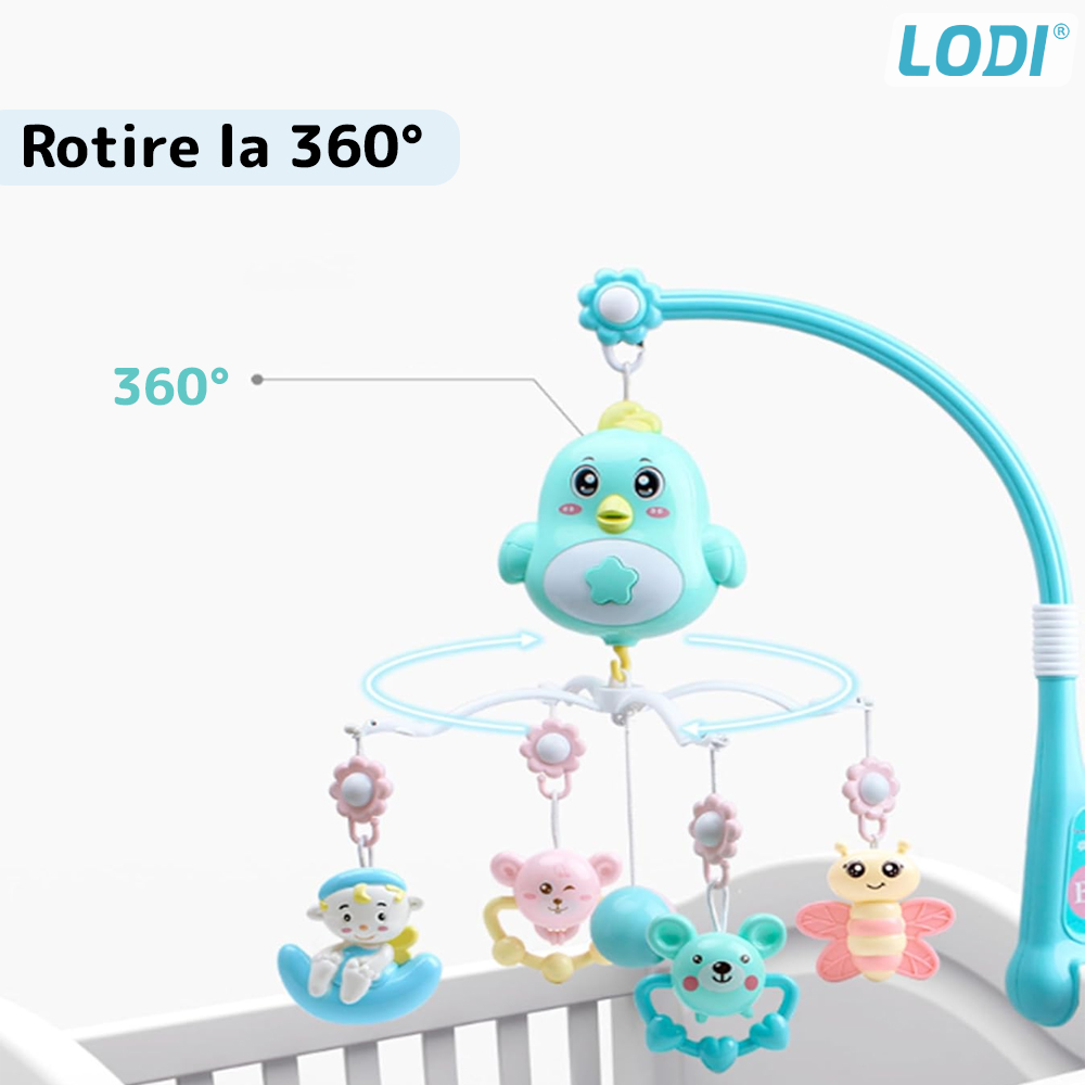 Carusel Muzical pentru Patut Lodi362, Bebe, control prin telecomanda, proiector, muzica si lumini, jucarii detasabile, albastru